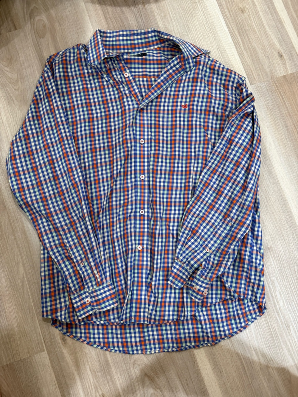 Southern Marsh Blue and Orange Gingham Button-Down Shirt